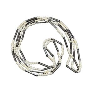 Vintage Bone Silvertone Beads Necklace Multi Strand Native Trade Souvenir 27"